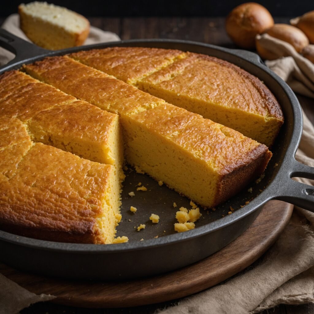 Bolo de fubá recém cortado em pedaços em uma assadeira