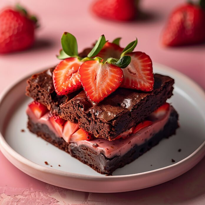 Bolo de chocolate com recheio de morango decorado com morangos frescos